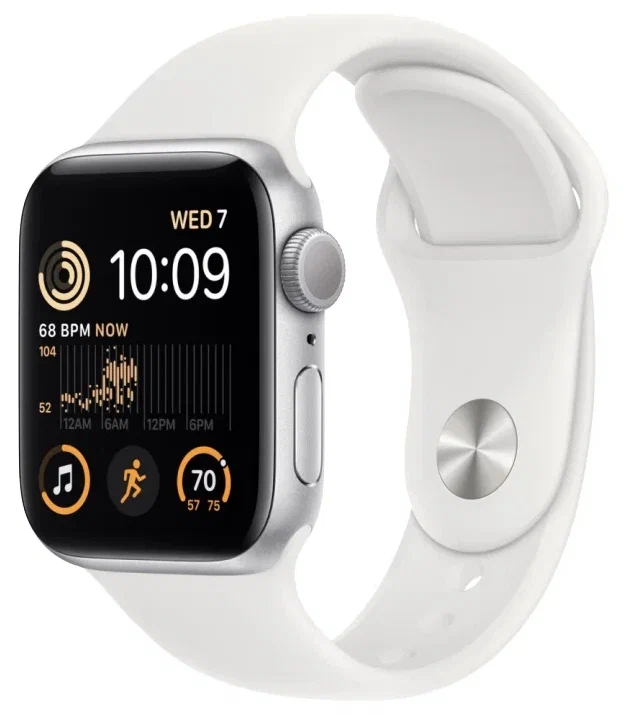 Смарт-часы Apple Watch SE (2022) 44mm Silver Aluminium Case with White Sport Band (EU) в Челябинске купить по недорогим ценам с доставкой